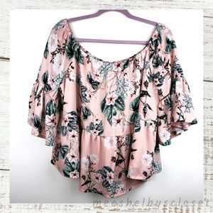 a.n.a. Pink Floral Peplum Off the Shoulder Blouse